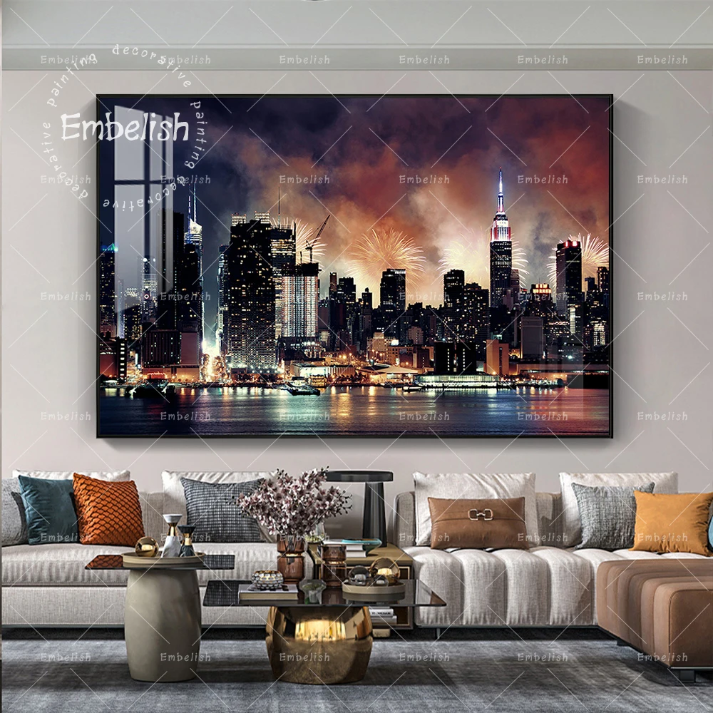 

New York City With Fireworks At Night Landscape Wall Pictures Modern Home Decor HD Canvas Paintings For Living Room Wall Posters