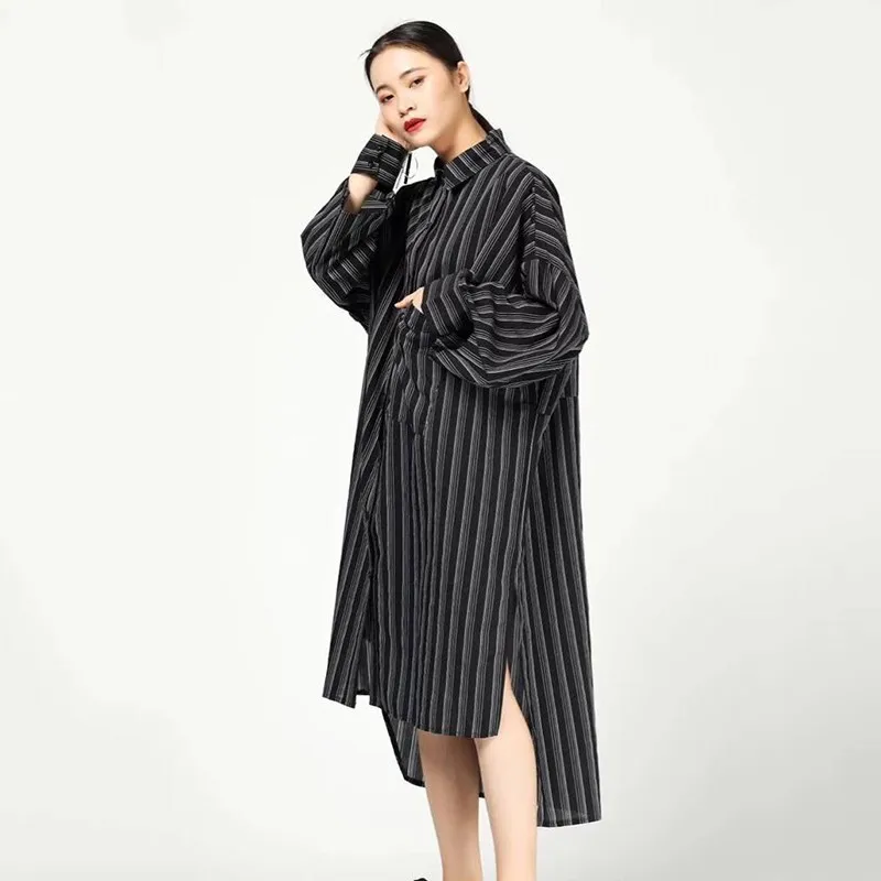 Женское платье в полоску с отложным воротником и рукавом фонариком|Женские