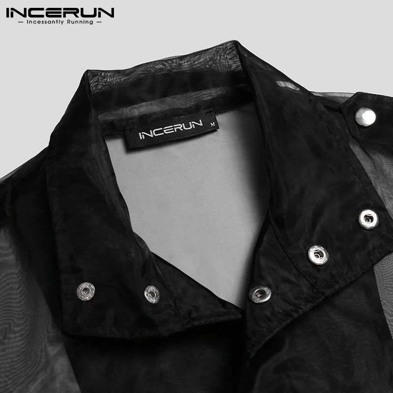 INCERUN Tops 2022 Stylish Men's Sexy Blouse American Style See-through Party Nightclub Breathable Mesh Short Thin Shirts S-5XL 7