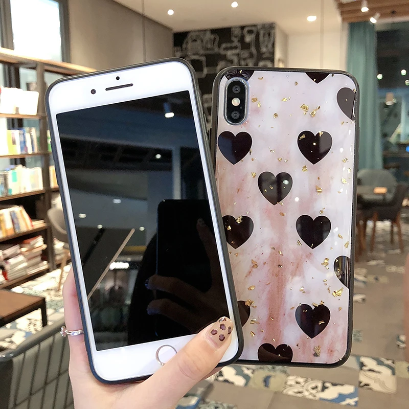 Роскошный Золотой фольгированный чехол с сердечком для iPhone 7 8 6 6S Plus блестящий