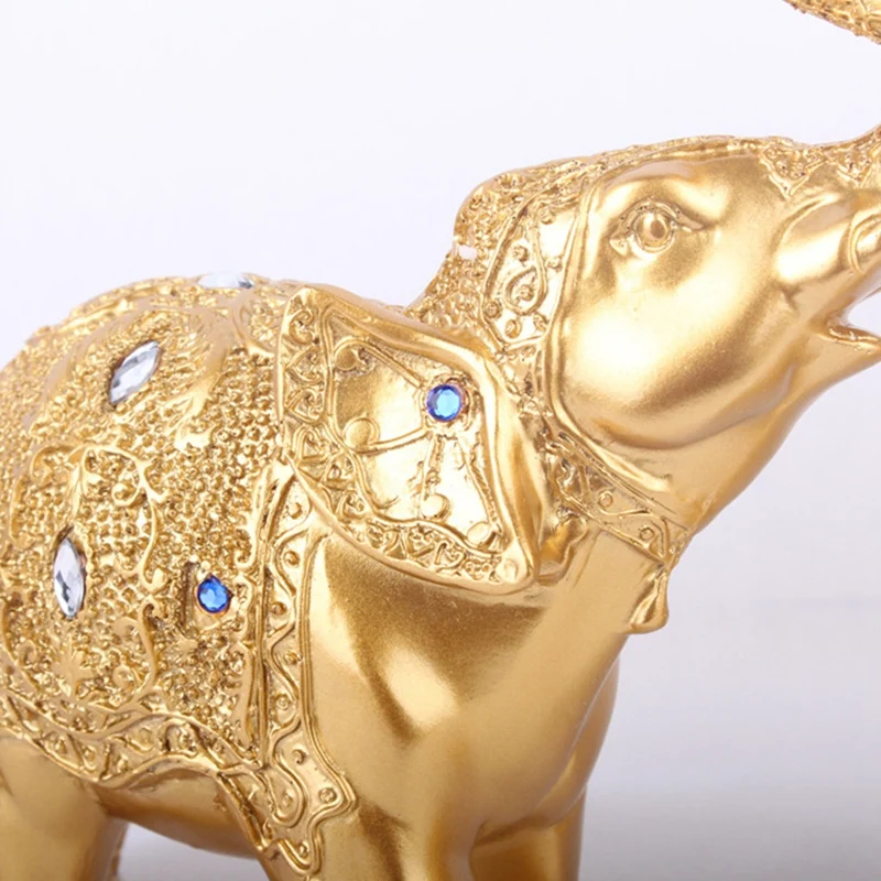 

2Pcs/Set Golden Polyresin Ornate Elephant Statue Lucky Figurine Sculptures Ornaments for Home Office Decor Crafts Gift