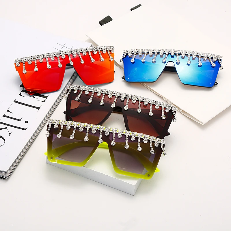 Retro Square Sunglasses Women Brand Designer Men Steampunk Sunglasses Big Frame Diamond Glasses Shades Gafas Eyewear UV400
