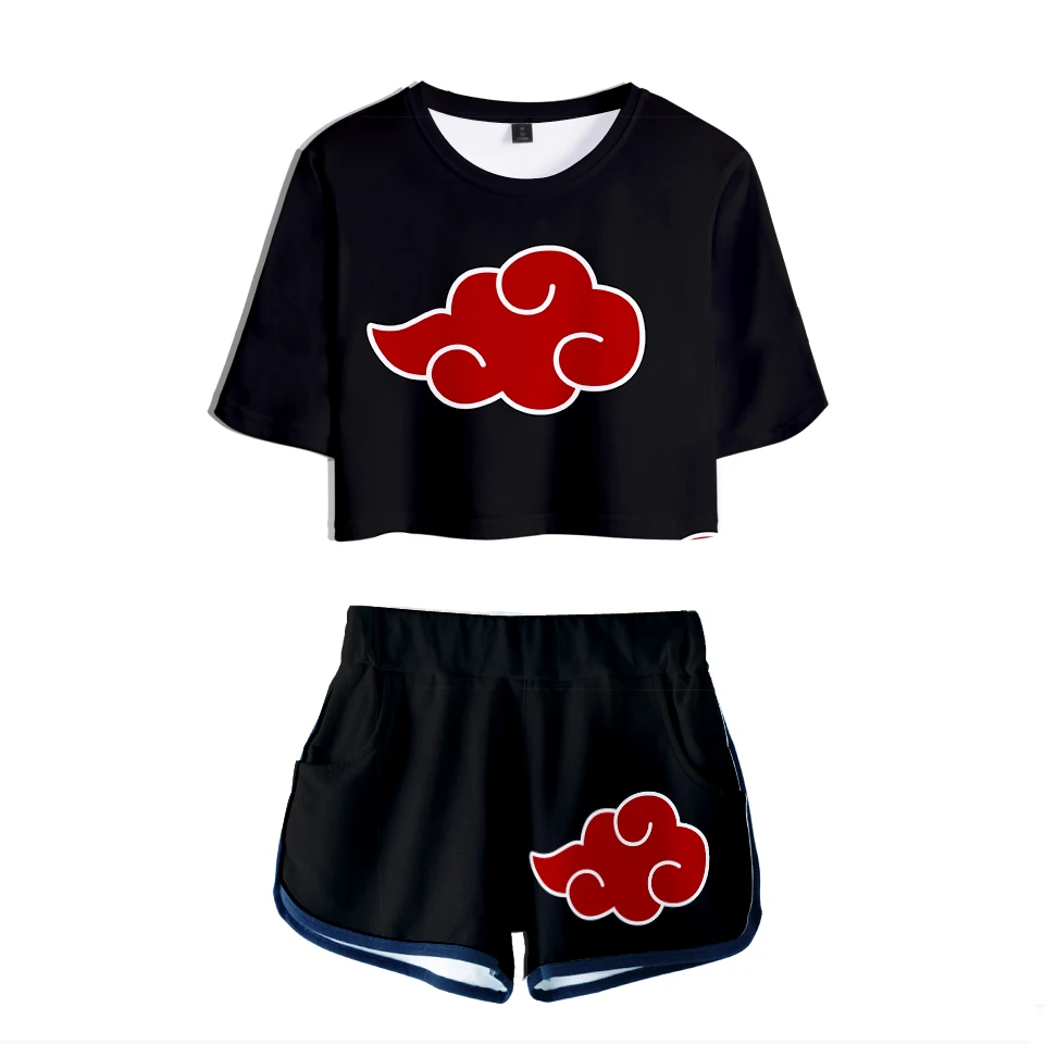 

Summer 3D Akatsuki Marcus and Martinus Sexy Two Piece Sets Women Sexy Exposed Navel Crop Top and Elastic Shorts