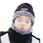 Простая супер теплая зимняя Балаклава для родителей и детей 2 шт. шерстяные облегающие шапки вязаная шапка и шарф для мальчиков и девочек