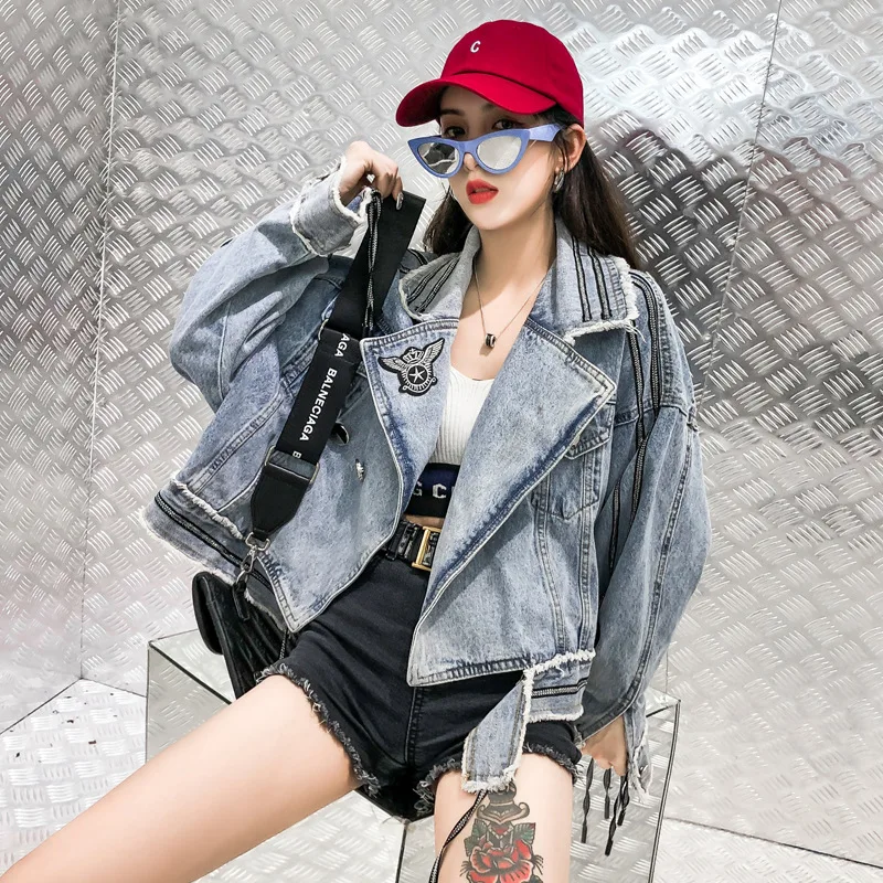 Пальто и джинсовые куртки для женщин короткая потертая куртка с большими