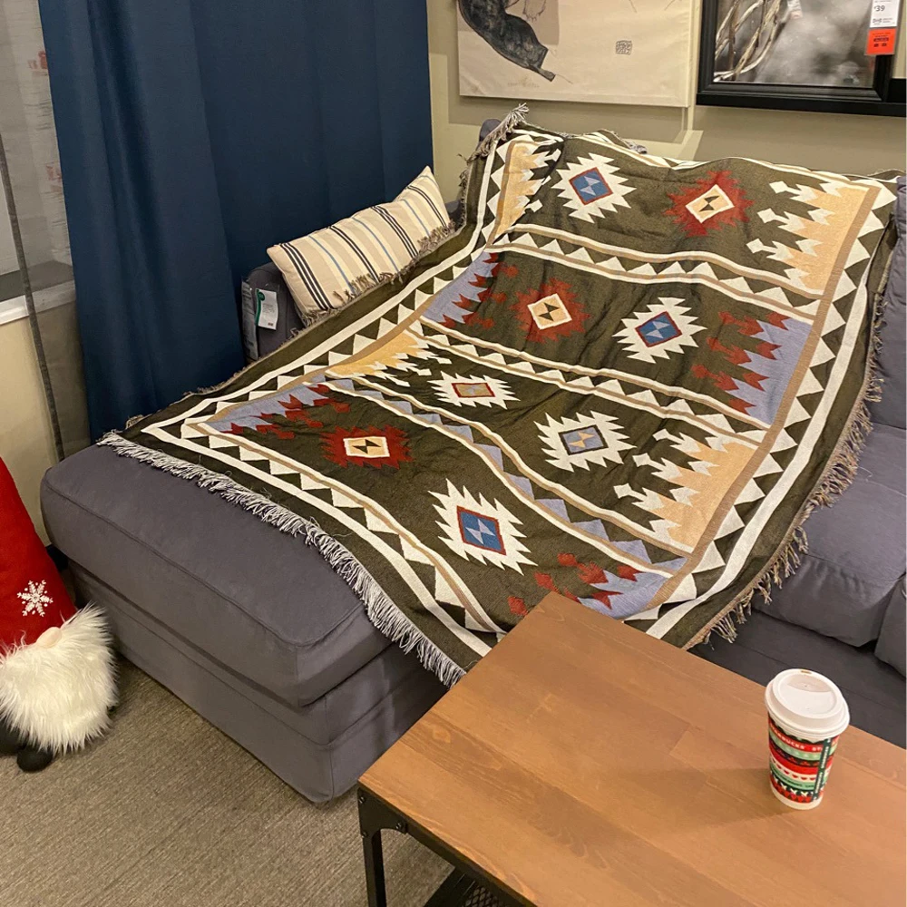 Хлопковое покрывало для дивана плед этнический декоративный гобелен с