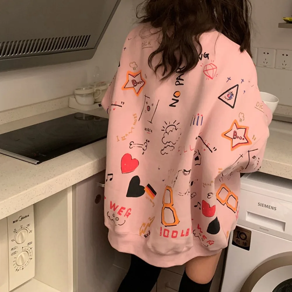 

Harajuku Hip Hop Sweatshirt For Women Printing Crew Neck Loose Hoodie Spring Long Sleeve Oversized Pullover Female Tops Hoodies