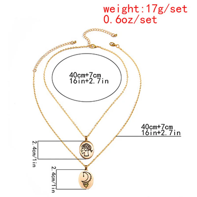 

Vintage Classic Double Layer Chain Short Necklaces Retro Fashion Avatar Moon Pendant Necklaces Gift Femme Bijoux For Women Kolye
