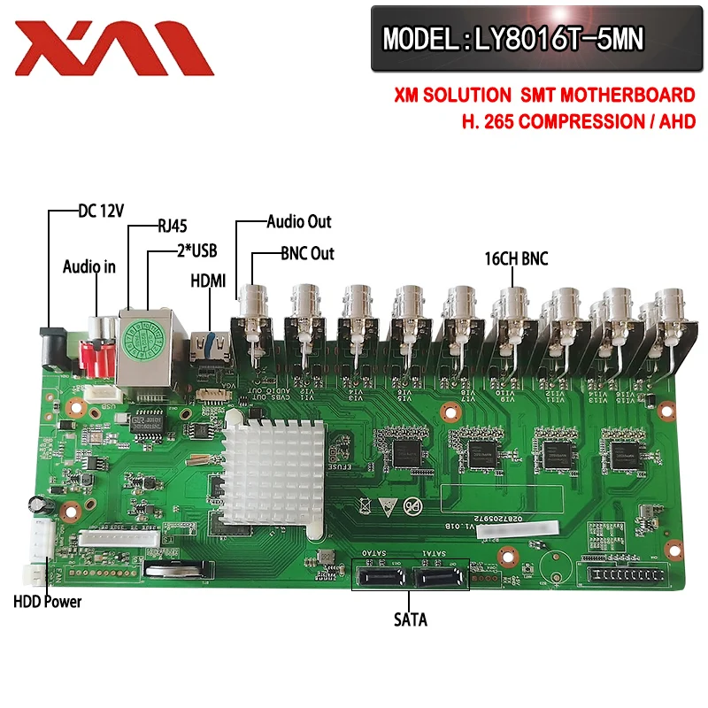 XMeye Face Detection 5M-N 16ch Coaxial AHD 6in1 DVR Motherboard LY8016T-5MN | Безопасность и защита