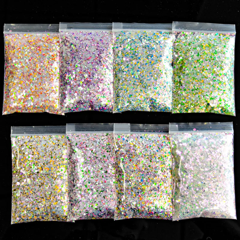 

50g New 8Colors block Nail Sequins, Mix Size Heaxgon Shape Nail Art Sequins & Shining Laser Paillette Stickers For Nail Art &&74