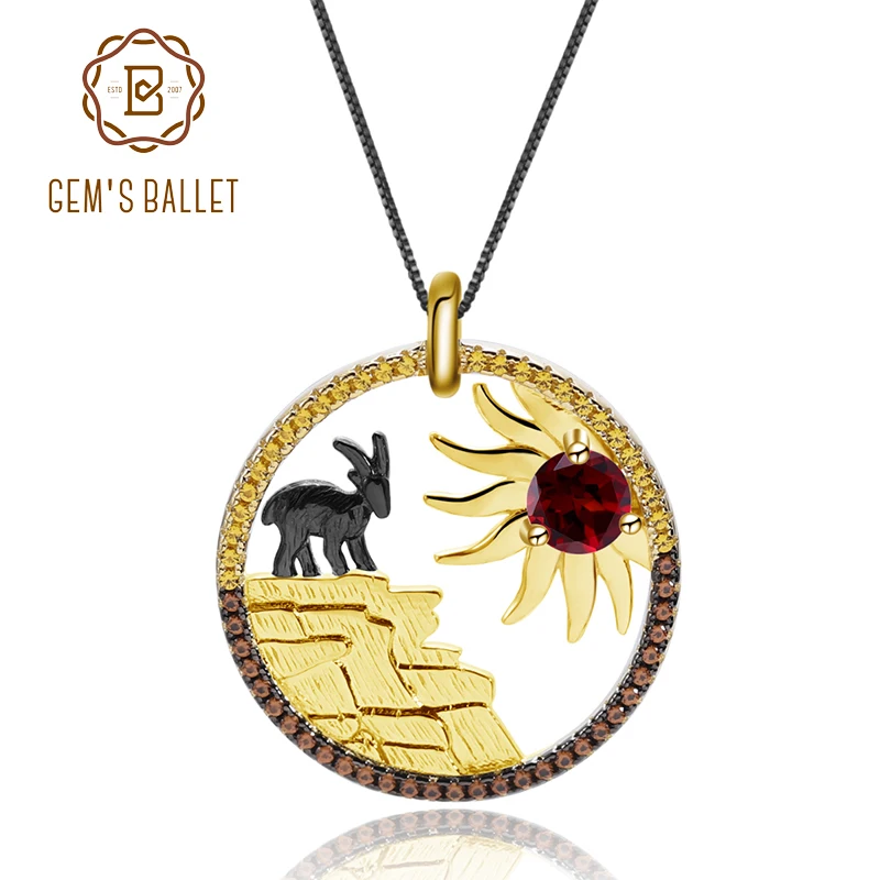 Женское колье из серебра 925 пробы с натуральным гранатом|Подвески| |