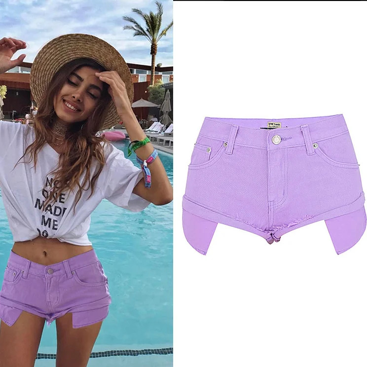 

Women Hot Summer Low Waist Zip Up Skinny Super Short Beach Denim Jeans Short