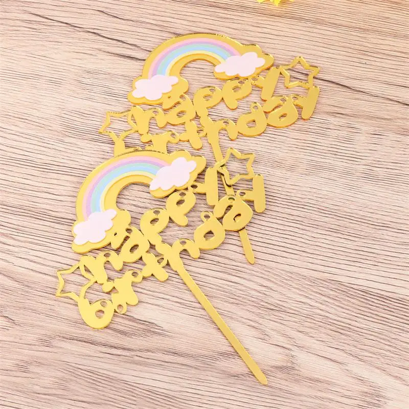 2 шт. акриловый Радужный торт Топпер С Днем Рождения украшения торта топперы для