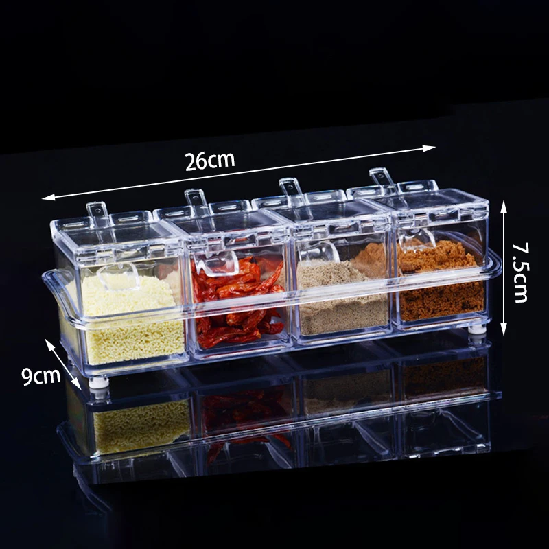 

Food Seasoning Container With Spoon Kitchen Spice Boxes Jar Transparent Sugar Salt Bottle Kitchen Accessories Hot Sale