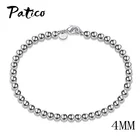 100% Стерлинговое серебро 925, Модные женские ювелирные изделия, двухслойный браслет с бусинами 4 мм, подарок для девушек-подростков, женская бижутерия, оптовая продажа