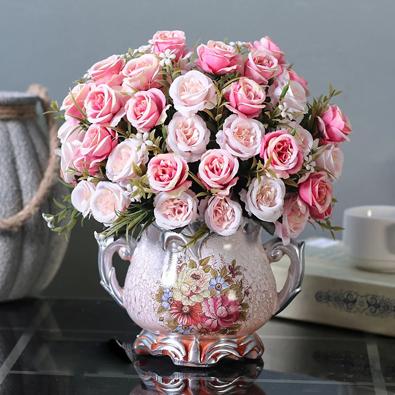 Европейская керамическая ваза + искусственный цветок набор статуэтки для