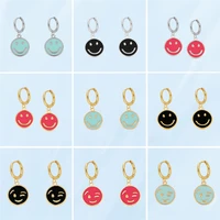 2021 womens stylish round wink smiley dangl earrings cute creative black red blue fine earring all match style party young girl