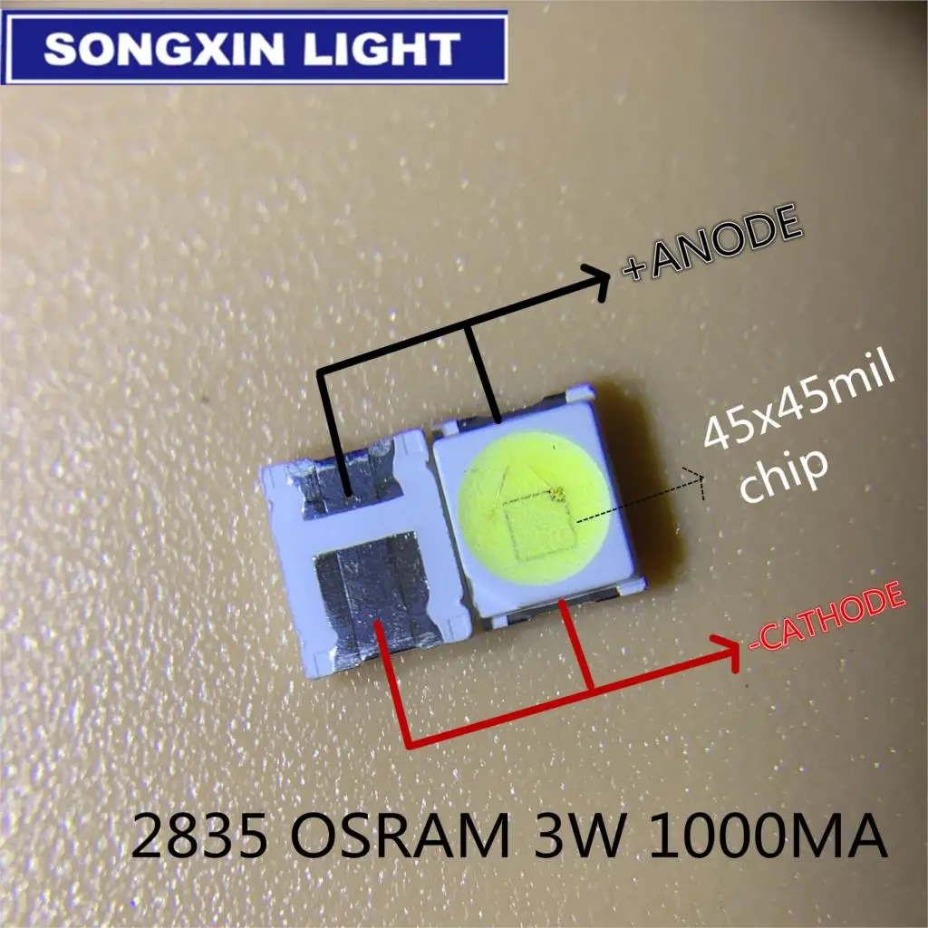 Orginal Osram 3W 1000 шт. OSRAM сменный lg jufei высокомощный светодиодный 1 Вт 3 В-3,6 В 1210 3528 ТВ 2835 92лм ТВ ПОДСВЕТКА бисер 300 мА 350мА холодный и белый - Цвет: Orginal Osram 3W