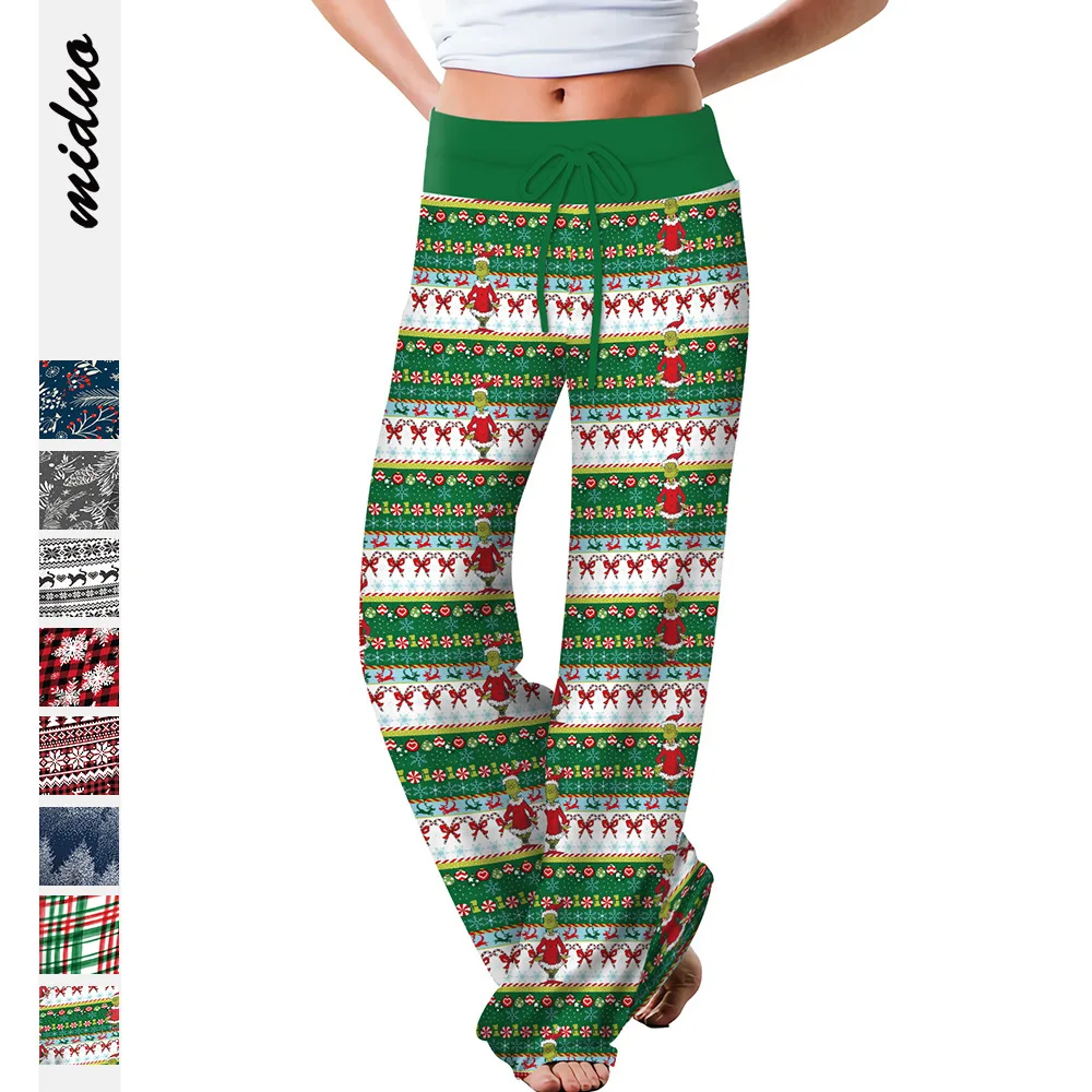 

Christmas New Green Hair Monster Digital Women's Printed Wear Leisure Baggy Straight Trousers Drawstring Sports Wide-Leg Pants