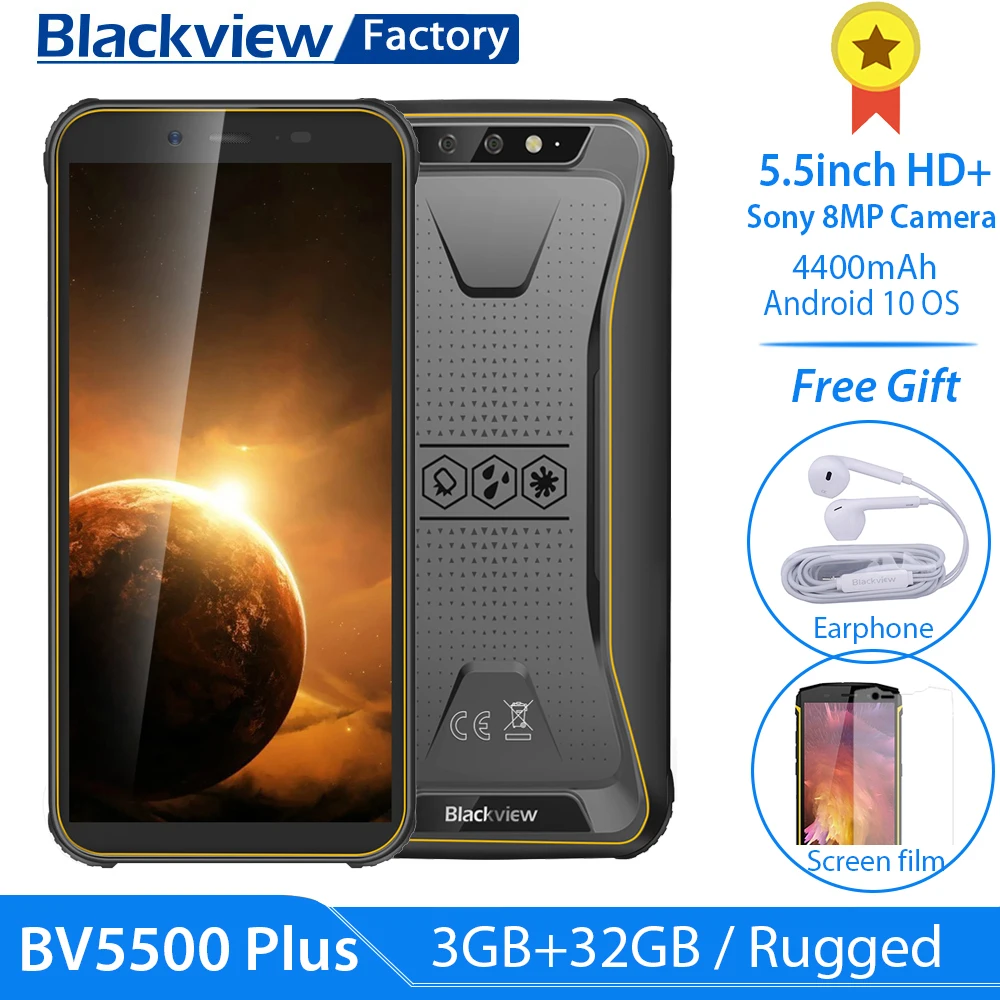 Blackview BV5500 Plus смартфон IP68 Водонепроницаемый 5 &quotHD + Android 10 3 Гб оперативной памяти 32