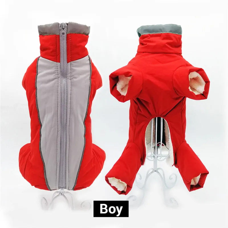 boy red Зимний комбинезон для собак, теплый водонепроницаемый комбинезон для животных, брюки для мужчин/женщин, светоотражающий пуховик для маленьких собак и щенков - Цвет: boy red