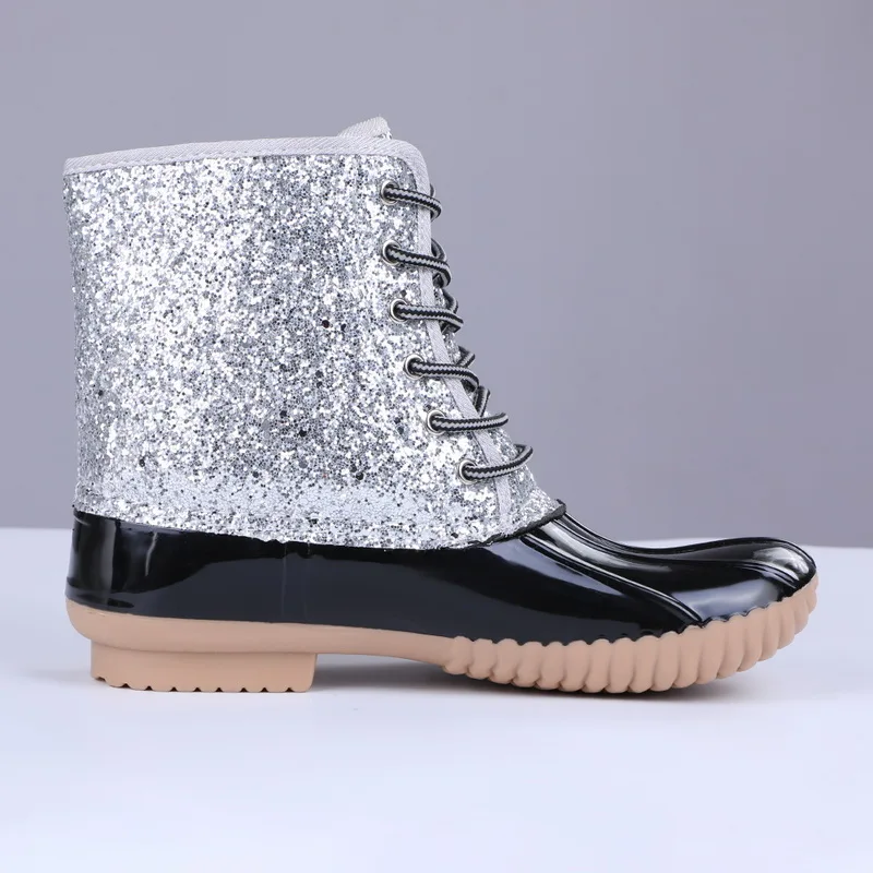 

Women Boots 2019 Women Sexy Fashion Ankle Snow Boots Bling Sequin Winter Rain Boots Waterproof Female Duck Boots Women Shoes