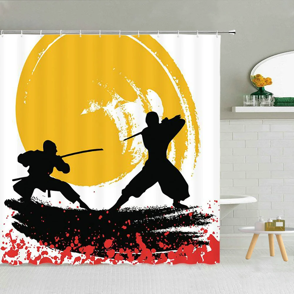 Японская 3d-занавеска для душа с рисунком самурайского крепления волны Fuji