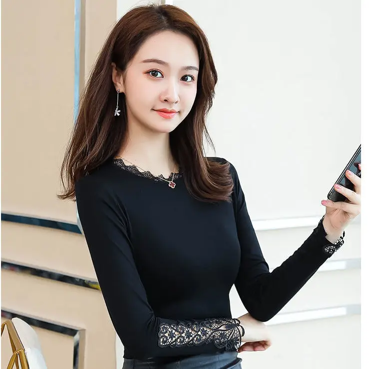 Женская кружевная блузка с длинным рукавом