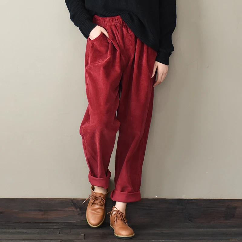 Брюки женские вельветовые повседневные с широкими штанинами мешковатые уличные