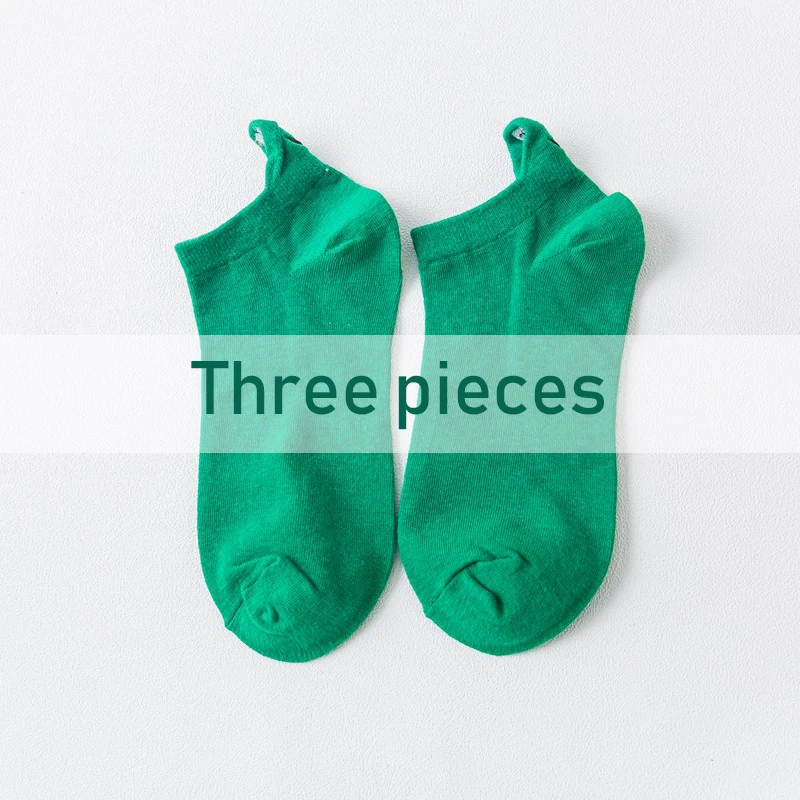 Green Kawaii милые вышитые Носки хлопок Harajuku happy fun женские носки, подарок на Рождество, лодыжки, 1 пара, размер 35-40, комплект из трех предметов Носки - Цвет: Green
