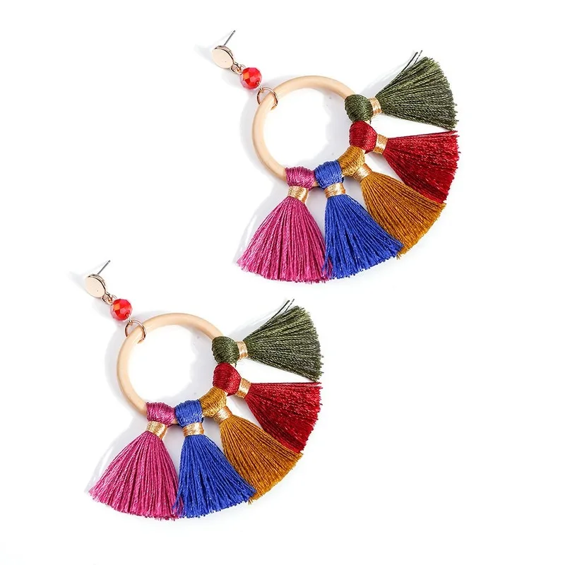 Женские серьги с кисточками в форме веера богемные большие бахромой