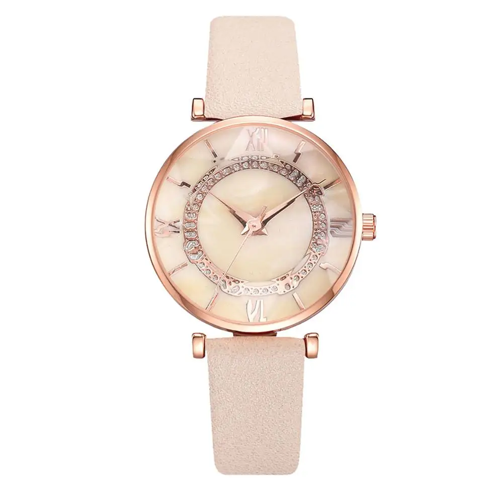 Часы наручные женские кварцевые с кожаным ремешком и нейтральным буквенным