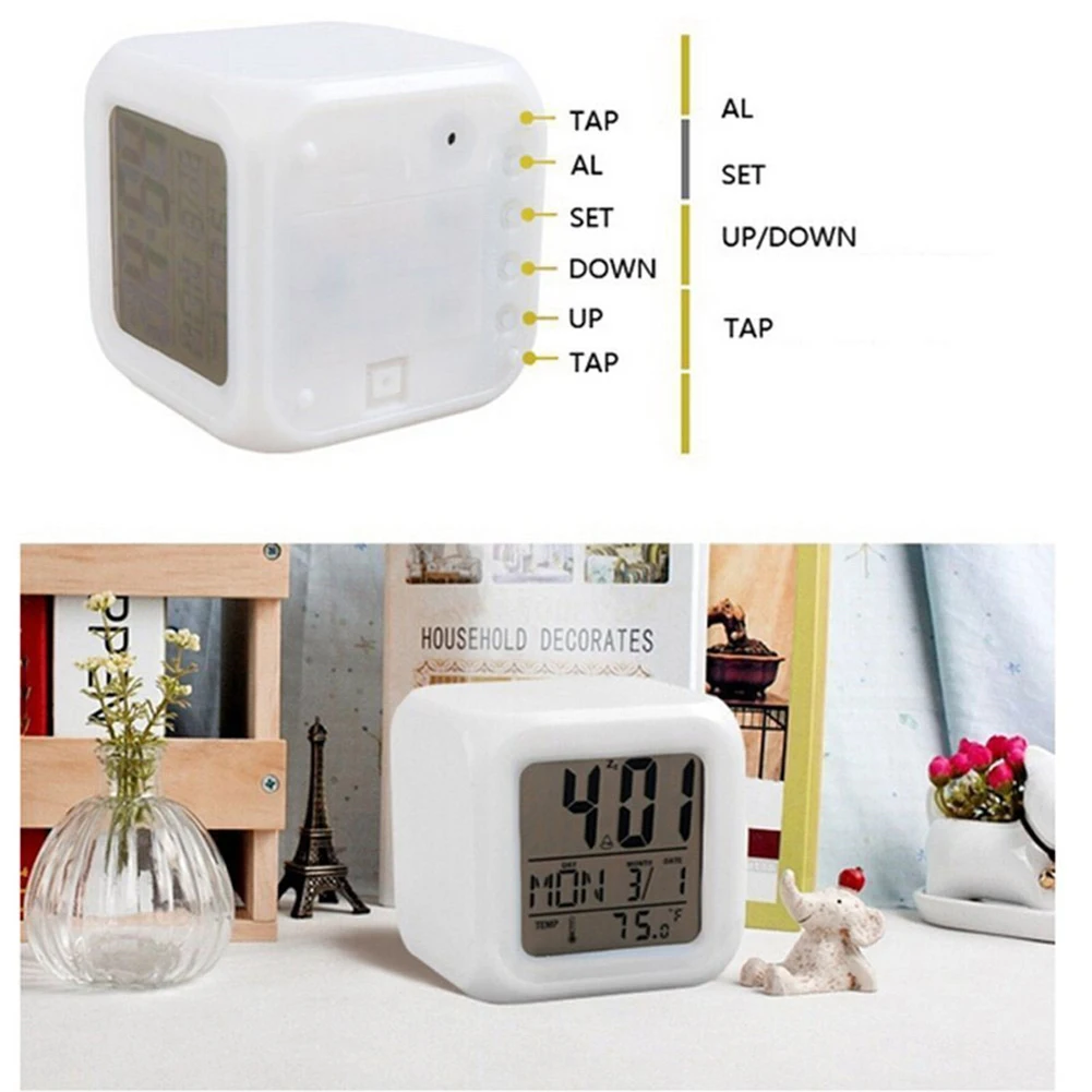 

LED Digital Glowing Alarm Clock 7 Color Multi-Function Bedroom Kids Alarm Clock Thermometer Color Changable Electronic Clock