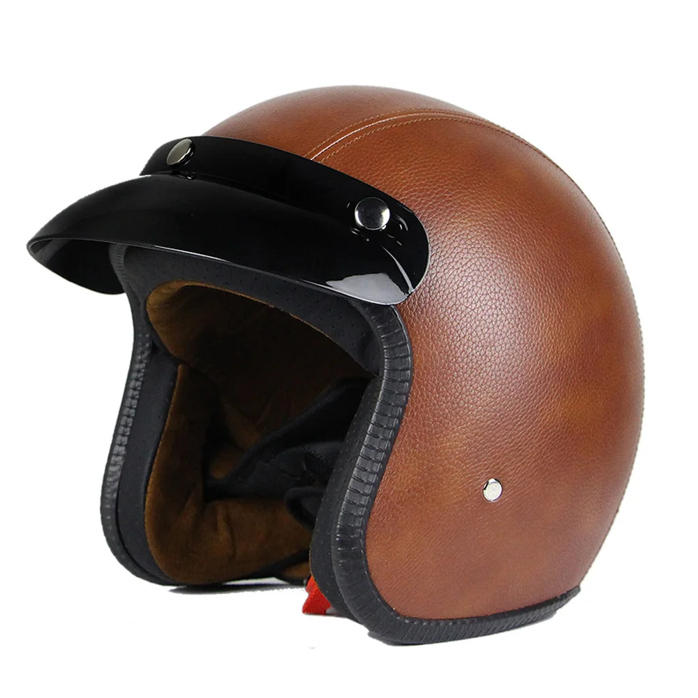 Мотоциклетный шлем Ретро Винтаж кожаные реактивные шлемы мото круизер чоппер