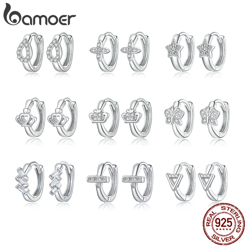 

Bamoer 8 Styles 925 Sterling Silver Star Buckles Earrings Crown Flower Shiny Zircon Fashion Daily Jewelry Gift for Girl GXE1037