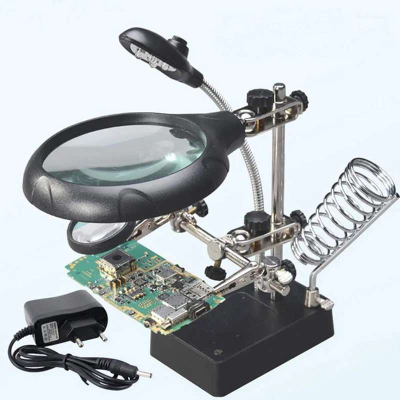 

Multifunction LED Desktop Magnifier Board Circuit Board Repair Auxiliary Clamp Hand Tool Bench Rack Iron Bracket