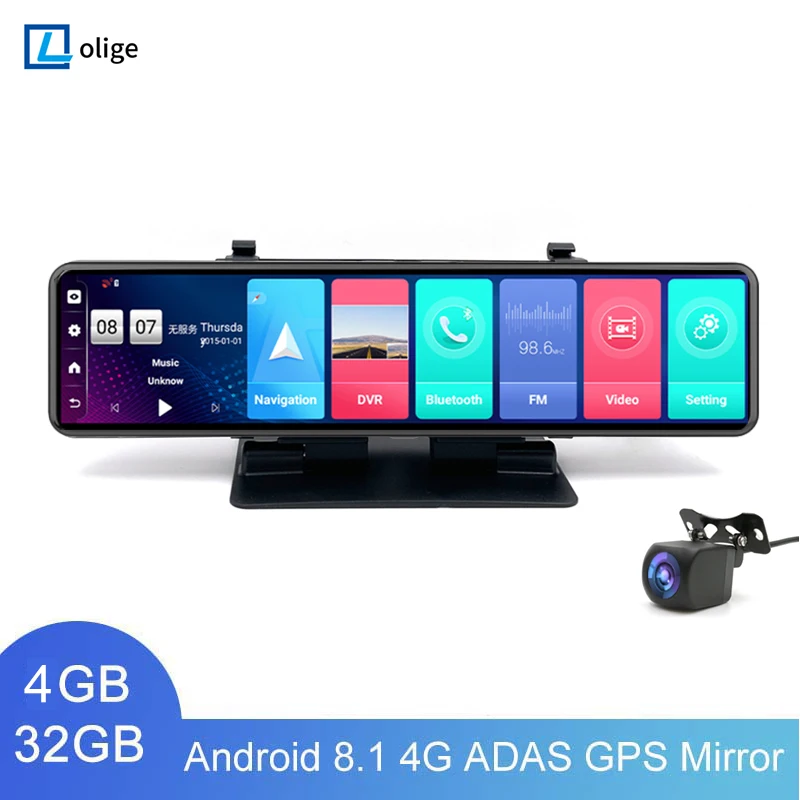 12 дюймов 4 Гб + 32 ГБ Android 8 1 Автомобильные видеорегистраторы ADAS Dash Cam Камера 4g Wi Fi GPS