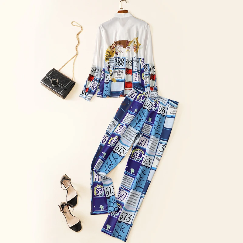 New set 2020 spring and summer women s European and American personalized Leggings printing fashion suit