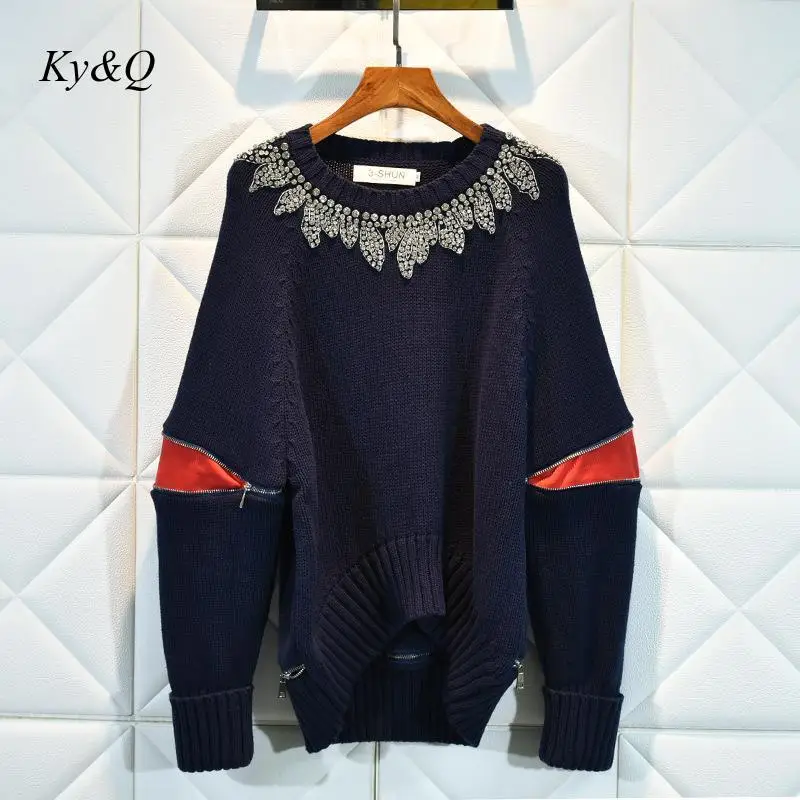 2019 Winter Christmas Oversized Sweater Women Runway High Quality Embroidered Beaded Pullvers Loose Bat Sleeve Luxury Brand | Женская