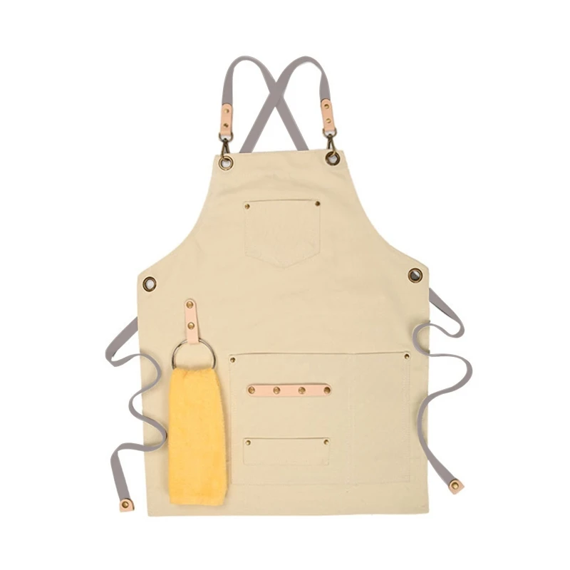 

Chef Apron Cotton Canvas Cross Back Adjustable Apron with Pockets for Women and Men, Kitchen Cooking Baking Bib Apron