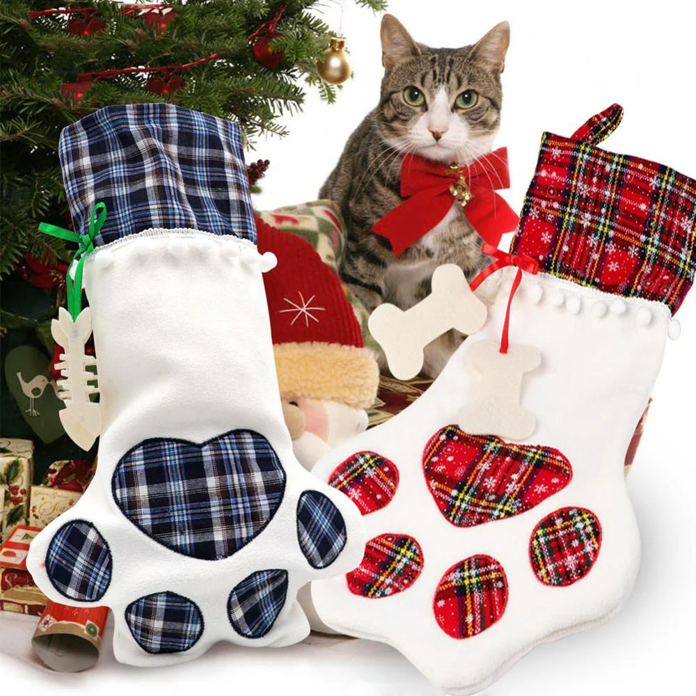 Рождественский клетчатый чулок украшения красные снежинки Синие Клетчатые