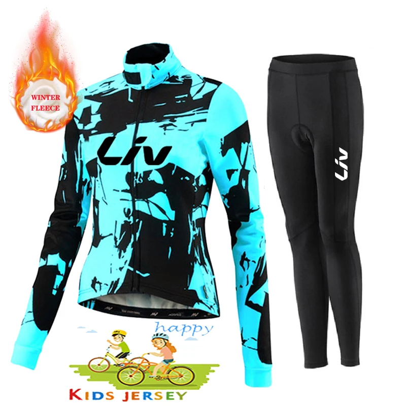 

LIV 2022 Winter Warm Fleece Cycling Jacket Girls Long Sleeve Mountain Bike Ropa Ciclismo Cycling Wear Children Cycling Wear Set