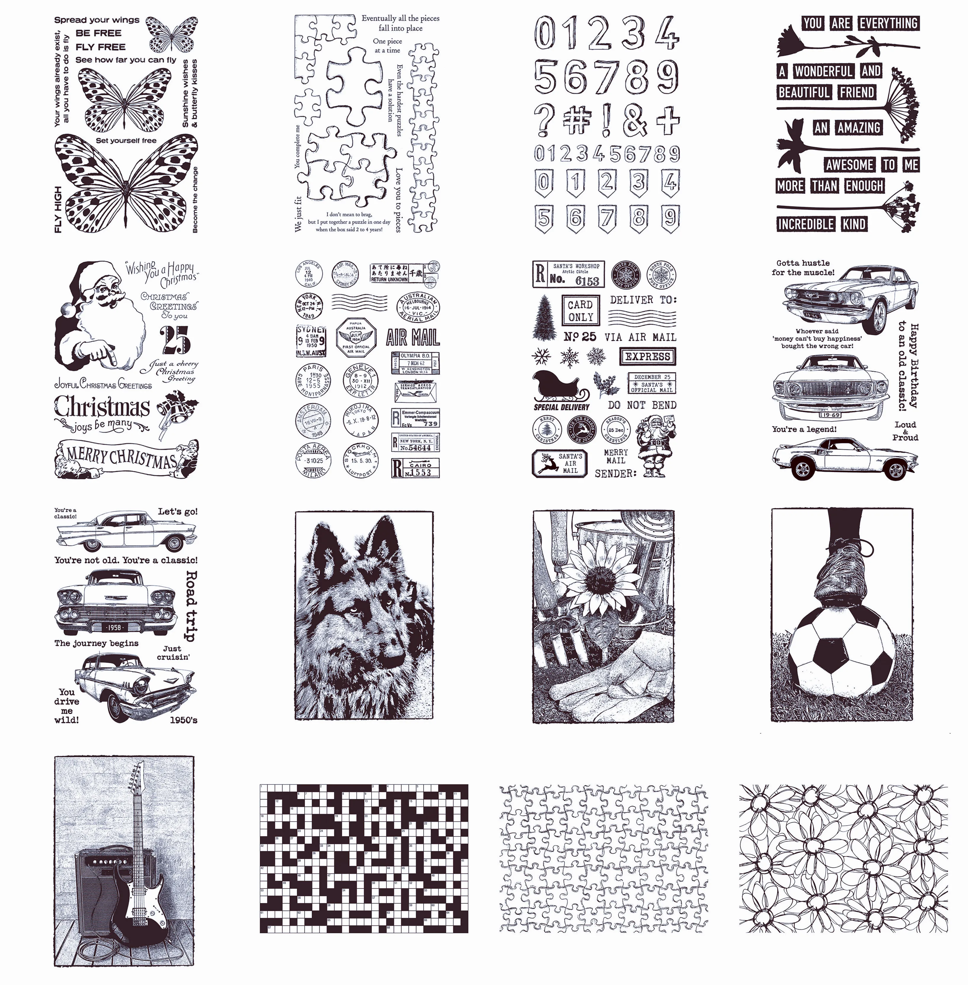 

Background Stamp Handwoven,Jigsaw ,Crossword,Classic Cars Clear Stamp Transparent Silicone Stamps for DIY Scrapbooking Card