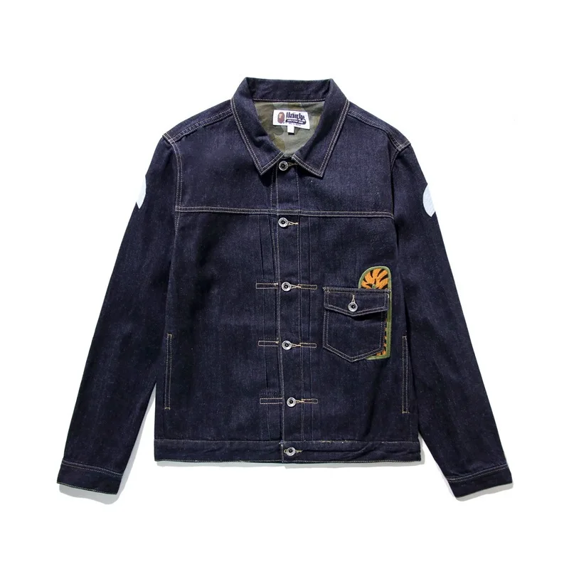 

Jacket Casual Embroidered Denim Clothes Japanese Fashion Coat Bape Shark Men Clothing Winter Streetwear Outerwear