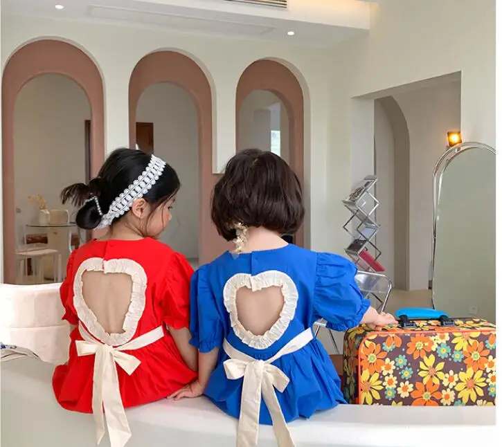 

2021 Summer Baby Girls ddress Back Love Pattern Princess Dress Kids girl Sweet Clothing 1-6T