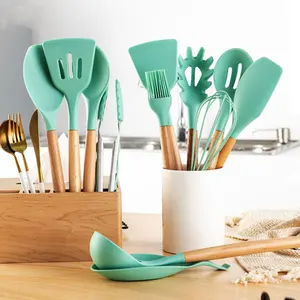 silicone kitchen utensilios de cocina accessories tools cookware set cooking spoon espatula gadget menaje spatula wooden kichen free global shipping
