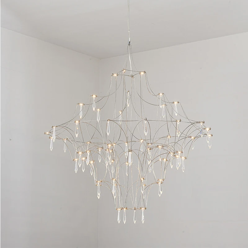 

Modern Simple Chrome Hardware Living Room Villa Chandelier LED Warm White Firefly Dining Room Bedroom Crystal Gold Chandelier