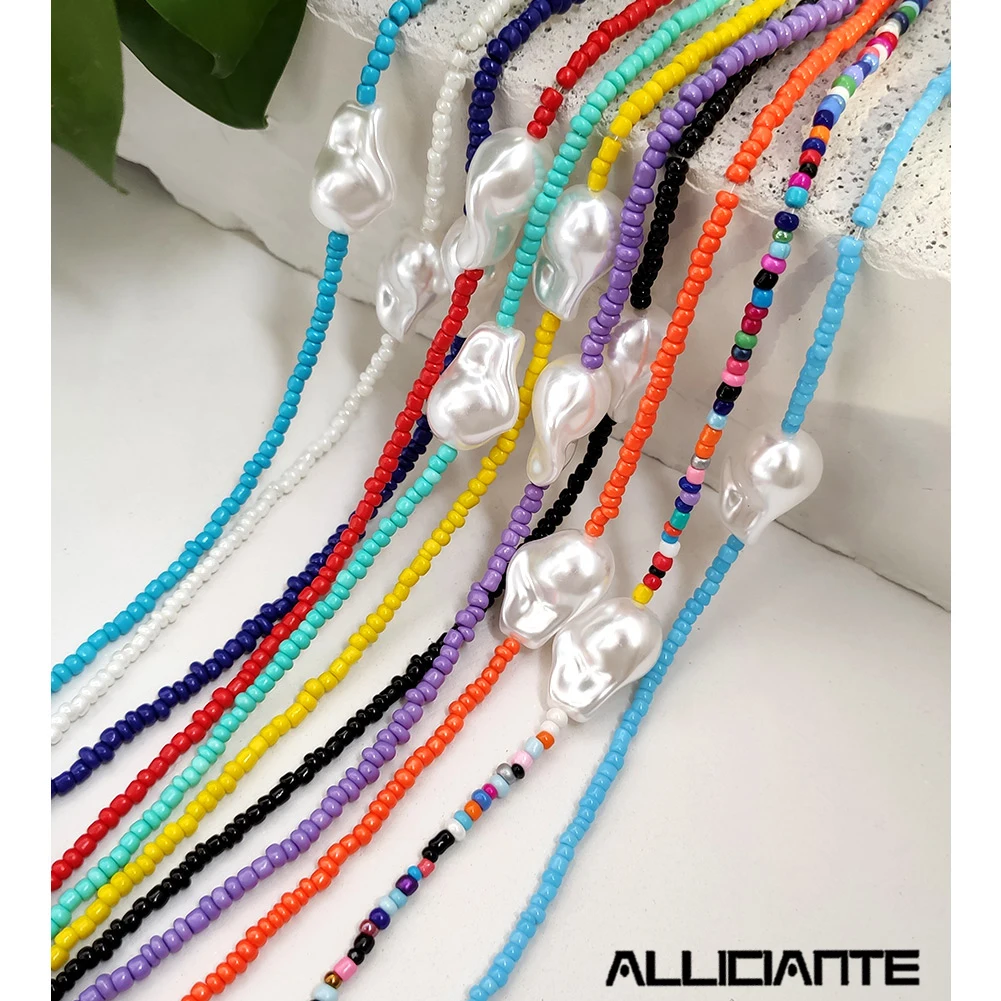 

Bohemian Irregular Acrylic Pearl Beaded Necklace For Women Multi-color Baroque Pearl Choker Necklace Fashion Statement Jewelry