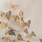 3D металлическая текстура, вырезанная бабочка, Настенная Наклейка для гостиной, спальни, трехмерная бабочка, украшение для дома, свадьбы, 12 шт.