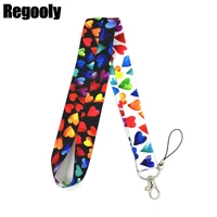 rainbow color heart funny simple neck strap lanyards id badge card holder keychain mobile phone strap gifts keyrings holders